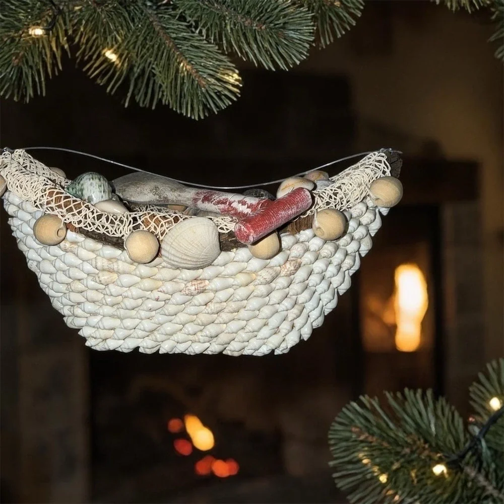 SIMONMILLER Nautical Seashell Boat Christmas Tree Ornament Driftwood Oar‎ 9